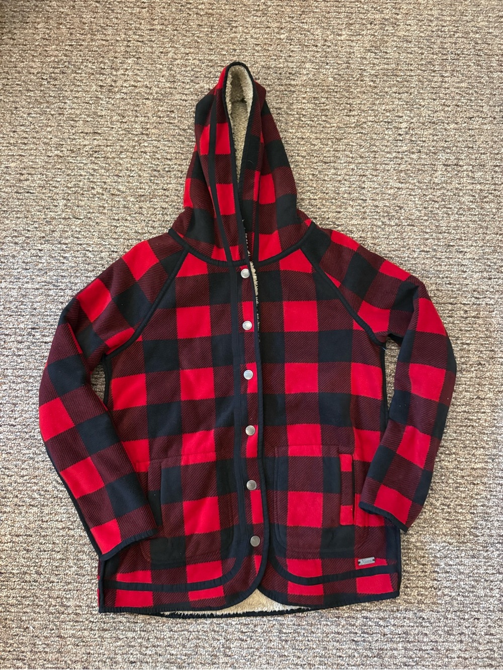 Natural Reflections Red and Black Buffalo Plaid Teddy Hooded Snap Jacket